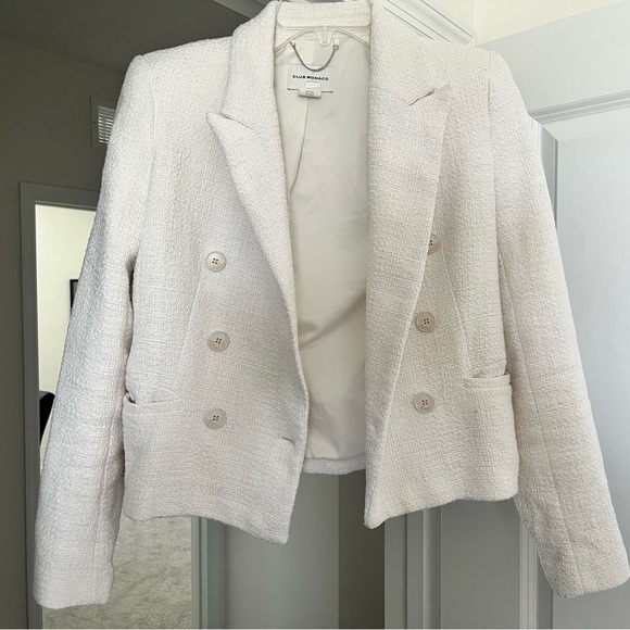 Club Monaco Textured Tweed Blazer Off-white Size 4 - Picture 2 of 6